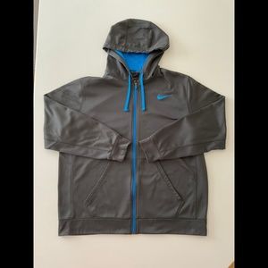Nike Hoodie Mens XXL 2XL DkGray Black Full Zip Sweatshirt Therma Fit Fleece Logo